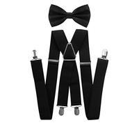 axy® Hochwertige Herren Hosenträger mit Fliege - 4 Starken Clips X-Form (Schwarz (Hosenträger Breit 3,5cm))