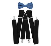 axy Hochwertige Herren Schwarze Hosenträger mit Fliege Set- 4 Starken Clips X-Form-3,5cm breit (Schwarze Hosenträger + Fliege Modell 8)