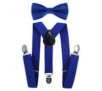 axy Hochwertige Kinder Hosenträger-Y Form mit Fliege- 3 Clips EXTRA STARK-Uni Farben (Blau)