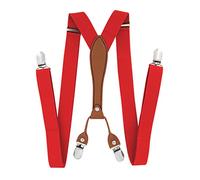 axy Hochwertige X-Form Herren Hosenträger breit 2,5 cm mit 4 Starken Clips HT25-2 (Rot)