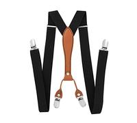 axy Hochwertige X-Form Herren Hosenträger breit 2,5 cm mit PU Leder und 4 Starken Clips HT25-2 (Schwarz)