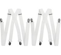 axy Hosenträger für Herren breit 2,5 cm in X-Form mit 4 Hosenträger Clips extra stark längenverstellbar 25mm (Weiß) (Packung mit 2)