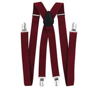 axy Hosenträger für Herren breit 2,5 cm in X-Form mit 4 Hosenträger Clips extra stark längenverstellbar 25mm (Weinrot)