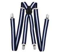 axy Hosenträger für Herren breit 2,5 cm in X-Form mit 4 Hosenträger Clips extra stark längenverstellbar 25mm (Streifen Nr.7)