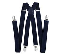 axy Hosenträger für Herren breit 2,5 cm in X-Form mit 4 Hosenträger Clips extra stark längenverstellbar 25mm (Dunkelblau)