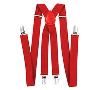 axy Hochwertige Herren Hosenträger breit 2,5 cm mit 4 Starken Clips X-Form und Damen (Rot)