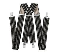 axy Hosenträger für Herren breit 3,5 cm in X-Form mit 4 Hosenträger Clips extra stark längenverstellbar 35mm (Schwarz-Kreuzmuster)