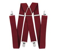 axy Hosenträger für Herren breit 3,5 cm in X-Form mit 4 Hosenträger Clips extra stark längenverstellbar 35mm (Weinrot)