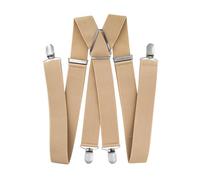 axy Hosenträger für Herren breit 3,5 cm in X-Form mit 4 Hosenträger Clips extra stark längenverstellbar 35mm (Beige)