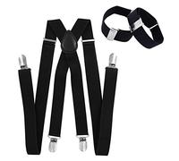 axy Hosenträger mit Ärmelhalter set für Herren - 4 Stabile Clips X-Form Breit 2,5 cmkombinierbar mit Fliege, Hülsenhalter Ärmelband Einstellbar und Elastisch (Schwarz)