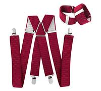 axy Hosenträger mit Ärmelhalter set für Herren 4 Stabile Clips X Form Breit 3,5 cm Hülsenhalter Ärmelband Einstellbar und Elastisch (Rot-weiße Punkte Set)