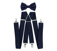 axy Hosenträger mit Fliege set für Herren 4 Stabile Clips X Form 3,5cm Breit (Schwarzblau)