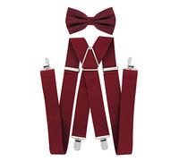 axy Hosenträger mit Fliege set für Herren 4 Stabile Clips X Form 3,5cm Breit (Weinrot)