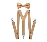 axy Jungen Hosenträger-Y Form 2,5cm breit mit Fliege - 3 Stabile Clips (Beige)