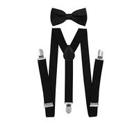 axy Jungen Hosenträger-Y Form 2,5cm breit mit Fliege - 3 Stabile Clips (Schwarz)
