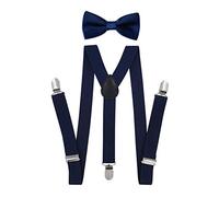 axy Jungen Hosenträger-Y Form 2,5cm breit mit Fliege - 3 Stabile Clips (Schwarzblau)
