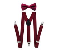 axy Jungen Hosenträger-Y Form 2,5cm breit mit Fliege - 3 Stabile Clips (Weinrot)