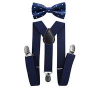 axy Kinder Hosenträger-Y Form mit Fliege set - 3 Clips EXTRA STARK-Uni Farben HTK25-3 (Schwarzblaue Hosenträger + Fliege Nr.12)