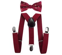 axy Kinder Hosenträger-Y Form mit Fliege set - 3 Clips EXTRA STARK-Uni Farben HTK25-3 (Weinrote Hosenträger + Fliege Nr.1)