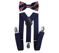 axy Kinder Hosenträger-Y Form mit Fliege set - 3 Clips EXTRA STARK-Uni Farben (Schwarzblaue Hosenträger + Fliege Nr.9)