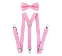 axy Kinder Jungen Hosenträger-Y Form 2,5cm breit mit Fliege - 3 Stabile Clips für Kinder 7-12 Jahre alt (Pink)