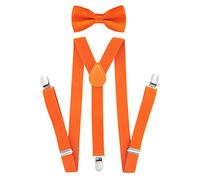 axy Kinder Jungen Hosenträger-Y Form 2,5cm breit mit Fliege - 3 Stabile Clips für Kinder 7-12 Jahre alt (Orange)