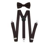 axy Kinder Jungen Hosenträger-Y Form 2,5cm breit mit Fliege - 3 Stabile Clips für Kinder 7-12 Jahre alt (Braun)