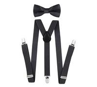 axy Kinder Jungen Hosenträger-Y Form 2,5cm breit mit Fliege - 3 Stabile Clips für Kinder 7-12 Jahre alt (Dunkelgrau)