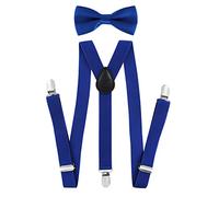 axy Kinder Jungen Hosenträger-Y Form 2,5cm breit mit Fliege - 3 Stabile Clips für Kinder 7-12 Jahre alt (Blau)