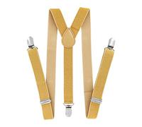 axy Kinder Jungen Hosenträger-Y Form breit 2,5 cm mit 3 Starken Clips, kombinierbar mit Fliege - Uni Farben (Größe: für Jungen (7-12 Jahren), Gold (mit Glitzerfäden))