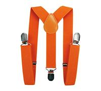 axy Kinder Jungen Hosenträger-Y Form breit 2,5 cm mit 3 Starken Clips, kombinierbar mit Fliege - Uni Farben HTK25-1 (für Jungen (7-12 Jahre alt), Orange)
