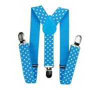 axy Kinder/Jungen Hosenträger-Y Form breit 2,5 cm mit 3 Starken Clips, kombinierbar mit Fliege - Uni Farben HTK25-1 (für Kinder (6 Monaten - 6 Jahre alt), Königblau Weisse Punkte)