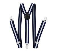 axy Kinder Jungen Hosenträger-Y Form breit 2,5 cm mit 3 Starken Clips, kombinierbar mit Fliege - Uni Farben HTK25-1 (für Jungen (7-12 Jahre alt), Streifen Nr.7)