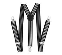 axy Kinder Jungen Hosenträger-Y Form breit 2,5 cm mit 3 Starken Clips, kombinierbar mit Fliege - Uni Farben HTK25-1 (für Jungen (7-12 Jahre alt), Streifen Nr.1)