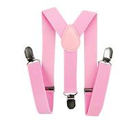 axy Kinder Jungen Hosenträger-Y Form breit 2,5 cm mit 3 Starken Clips, kombinierbar mit Fliege - Uni Farben HTK25-1 (für Jungen (7-12 Jahre alt), Pink)