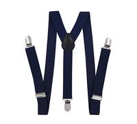 axy Kinder/Jungen Hosenträger-Y Form breit 2,5 cm mit 3 Starken Clips - Uni Farben HTK25-1 (für Jungen (7-12 Jahre alt), Schwarzblau)