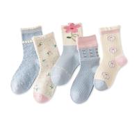 axy Mädchen Kinder Bunte Strümpfe Socken-5er (5er Pack) (DE/NL/SE/PL, Numerisch, 31, 34, 5er - Blumen_02)