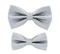 axy Vater-Sohn Fliegen Set im Partnerlook, bereits gebunden und verstellbar gepunktete Fliege Fotoshooting Familien Outfit (Lichtgrau)