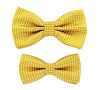 axy Vater-Sohn Fliegen Set im Partnerlook, bereits gebunden und verstellbar gepunktete Fliege Fotoshooting Familien Outfit (Gelb)