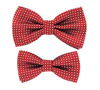 axy Vater-Sohn Fliegen Set im Partnerlook, bereits gebunden und verstellbar gepunktete Fliege Fotoshooting Familien Outfit (Dunkelrot)