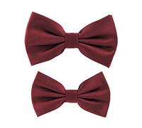 axy Vater-Sohn Fliegen Set im Partnerlook Premium in Geschenkbox, bereits gebunden und verstellbar, Fliege im Seidenlook für Herren Kinder Jungen FLIP3 (Weinrot)