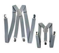 axy Vater-Sohn Partnerlook Hosenträger für Herren-Damen-Kinder (Grau (Herren 2,5cm + Kinder Hosenträger Breit 2,5cm))