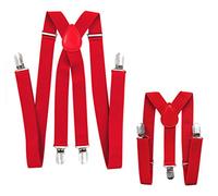 axy Vater-Sohn Partnerlook Hosenträger für Herren-Damen-Kinder (Rot (Herren 2,5cm + Kinder Hosenträger Breit 2,5cm))