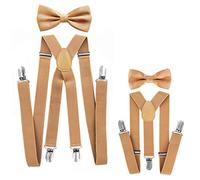 axy® Vater-Sohn Partnerlook Hosenträger mit Fliege Set für Herren-Damen-Kinder (Beige (Herren 2,5cm + Kinder Hosenträger Breit 2,5cm))