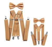 axy® Vater-Sohn Partnerlook Hosenträger mit Fliege Set für Herren-Damen-Kinder (Beige (Herren 3,5cm + Kinder Hosenträger Breit 2,5cm))