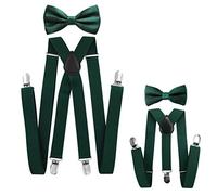 axy Vater-Sohn Partnerlook Hosenträger mit Fliege Set für Herren-Damen-Kinder (Grün (Herren 2,5cm + Kinder Hosenträger Breit 2,5cm))