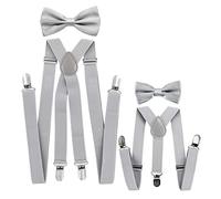 axy® Vater-Sohn Partnerlook Hosenträger mit Fliege Set für Herren-Damen-Kinder (Lichtgrau (Herren 2,5cm + Kinder Hosenträger Breit 2,5cm))