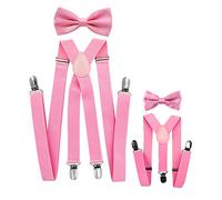 axy Vater-Sohn Partnerlook Hosenträger mit Fliege Set für Herren-Damen-Kinder (Pink (Herren 2,5cm + Kinder Hosenträger Breit 2,5cm))