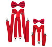 axy® Vater-Sohn Partnerlook Hosenträger mit Fliege Set für Herren-Damen-Kinder (Rot (Herren 2,5cm + Kinder Hosenträger Breit 2,5cm))