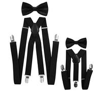 axy® Vater-Sohn Partnerlook Hosenträger mit Fliege Set für Herren-Damen-Kinder (Schwarz (Herren 2,5cm + Kinder Hosenträger Breit 2,5cm))